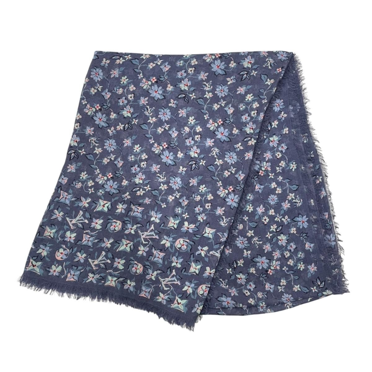 ☆ルイヴィトン スカーフ 大判 フラワー 花柄 M70676 LVロゴ ネイビー シルク ウール LOUIS VUITTON 30,030円