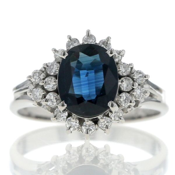 Pt900 プラチナ リング サファイア 1.33ct ダイヤモンド 0.24ct オーバル 取り巻き 割れ腕 指輪 7.5号【新品仕上済】【zz】【中古】 52,080円