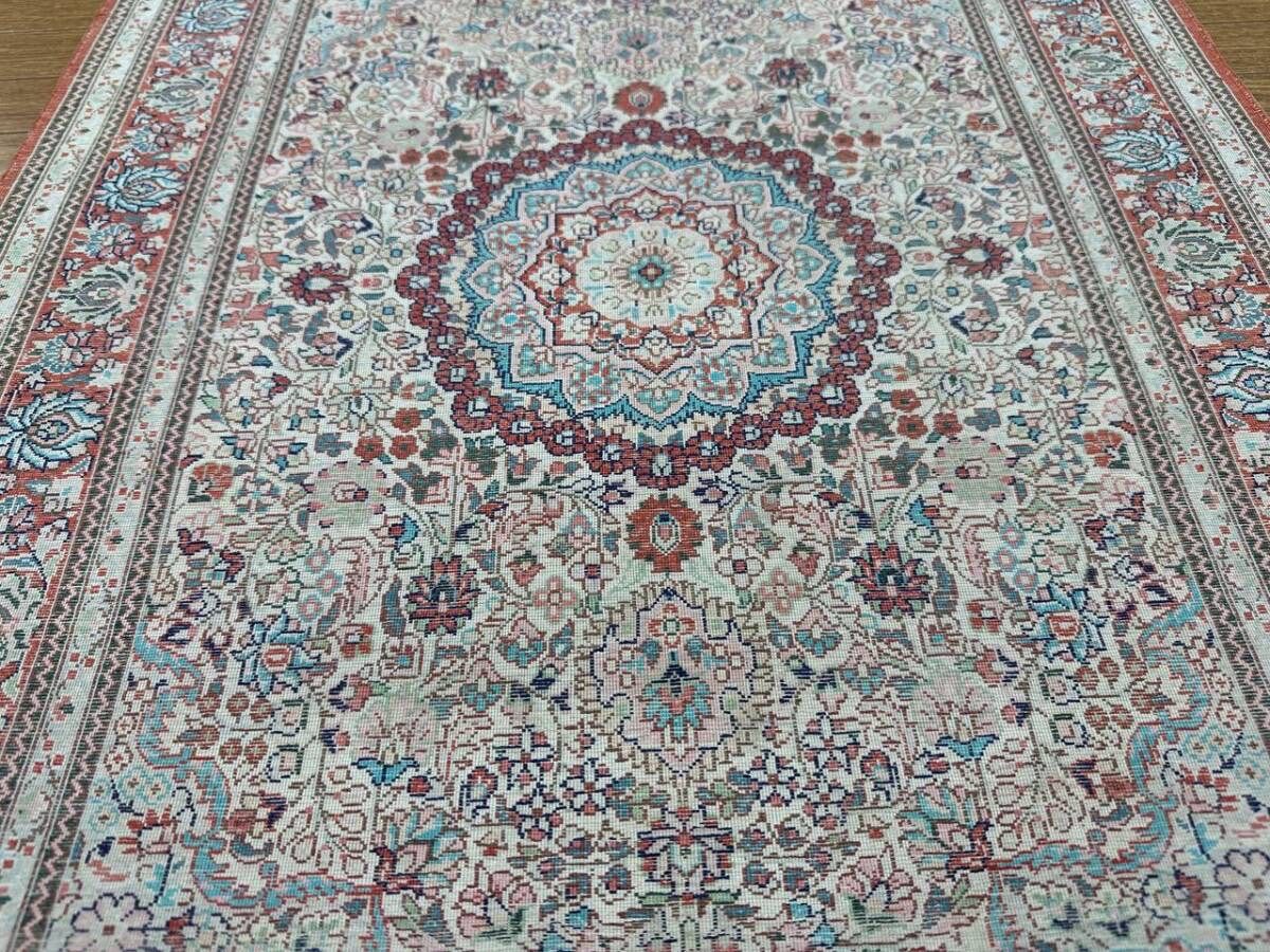 中国産 段通 100%シルク 手織りラグ 91×64cm ペルシャデザイン 高級
