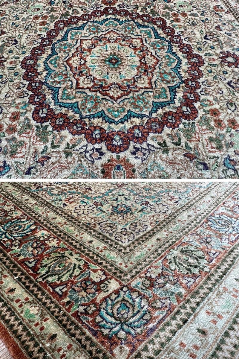 中国産 段通 100%シルク 手織りラグ 91×64cm ペルシャデザイン 高級