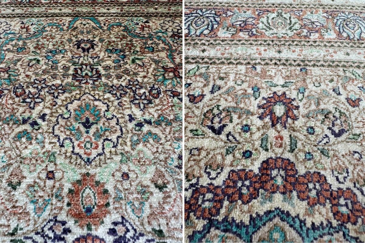 中国産 段通 100%シルク 手織りラグ 91×64cm ペルシャデザイン 高級