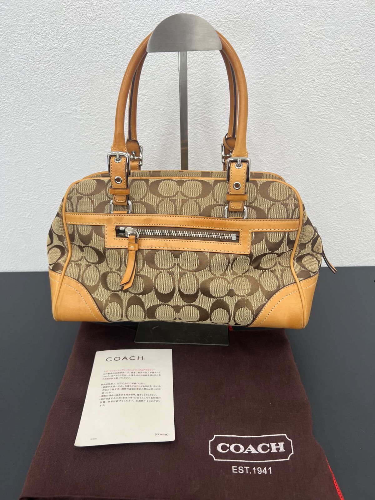 COACH コーチ シグネチャー ハンドバッグ ブラウン キャンバス レザー