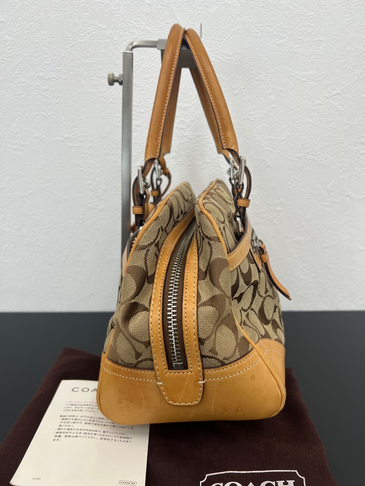 COACH コーチ シグネチャー ハンドバッグ ブラウン キャンバス レザー