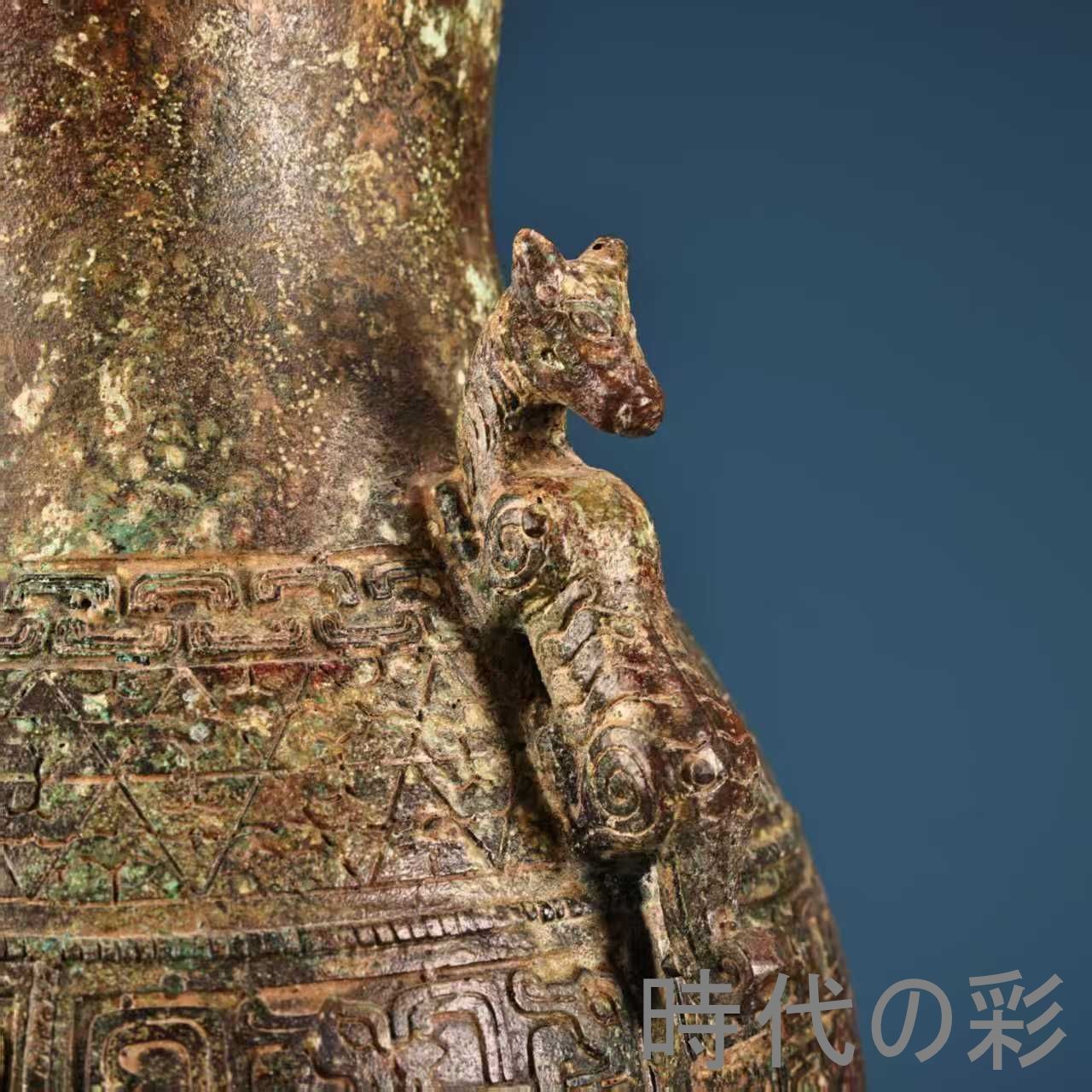 青銅虎耳罐・ブロンズ壺】中国古美術 青銅器 虎耳装飾 古典壺 伝統工芸