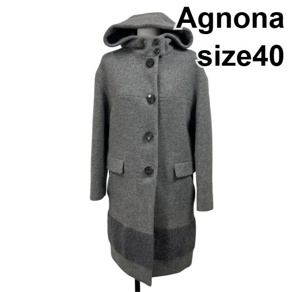 □ アニオナ Agnona ロングコート 長袖 フード付き スタンドカラー
