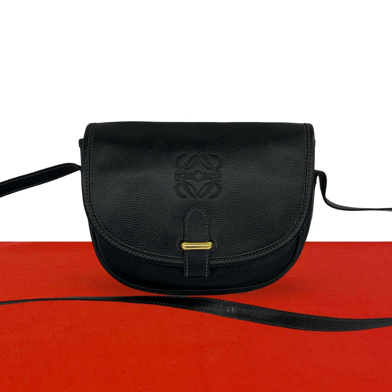 極 美品 LOEWE ロエベ ヴィンテージ アナグラム ロゴ レザー 本革