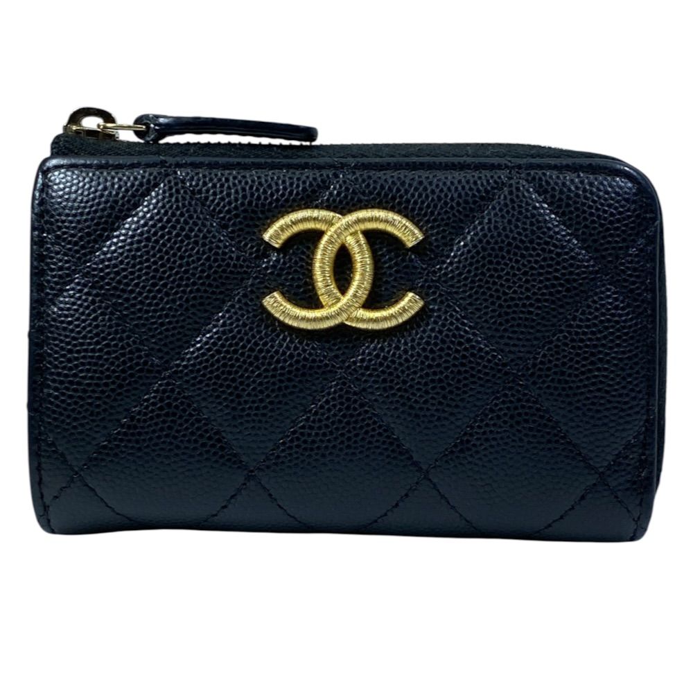 CHANEL シャネル クラシック コインケース マトラッセ ココマーク キャビアスキン レザー ブラック ゴールド ピンク