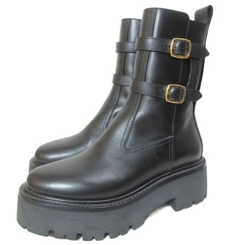 セリーヌ CELINE バルキー バックル ディアムブーツ 厚底 シューズ 靴 35 約22cm 黒 ブラック ■MNK6 /X 65,900円