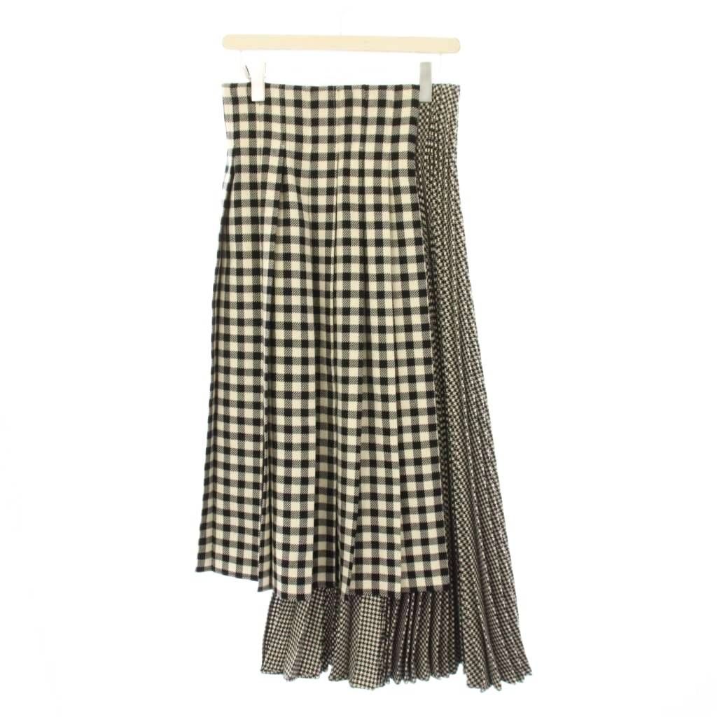 クリスチャンディオール Christian Dior プリーツスカート ロング チェック アシンメトリー 36 黒 白 251J52S1269 /KH