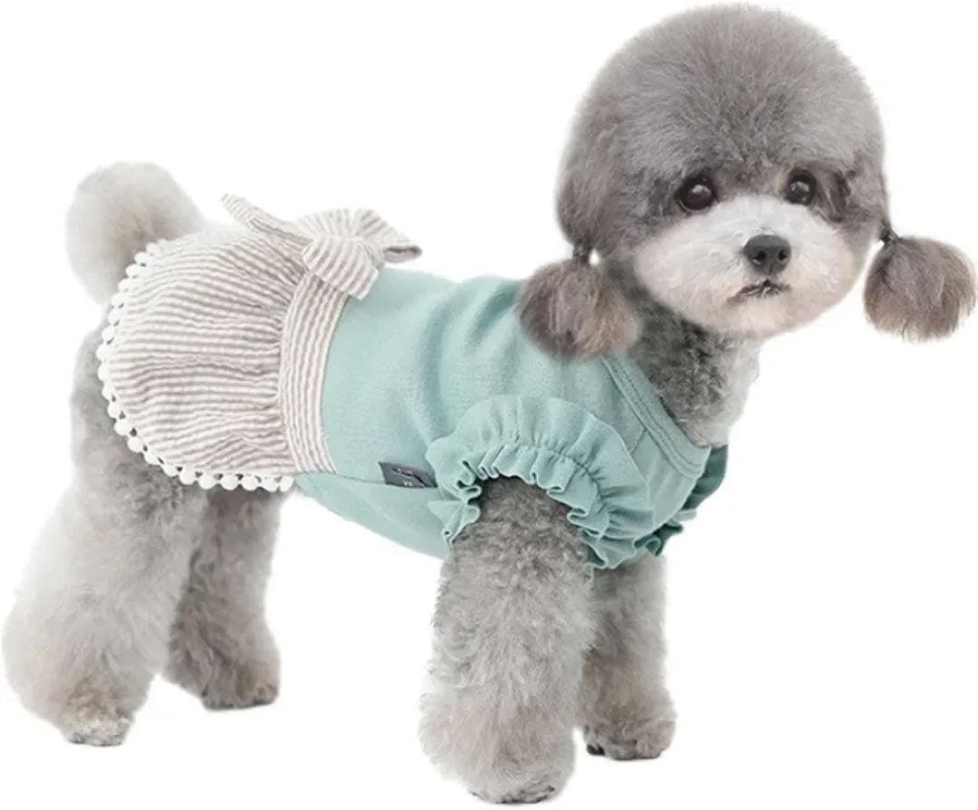 犬服 フリル袖 異素材 ストライプ スカート ペット用 (水色, S) - メルカリ
