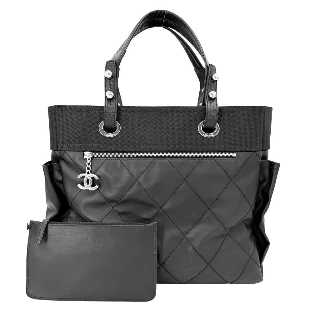 シャネル トートバッグ レディース パリビアリッツMM ハンドバッグ ココマーク 肩掛け ココマーク ポーチ付き CHANEL コーティングキャンバス レザー ブラック 黒 シルバー金具【中古品】 120,000円