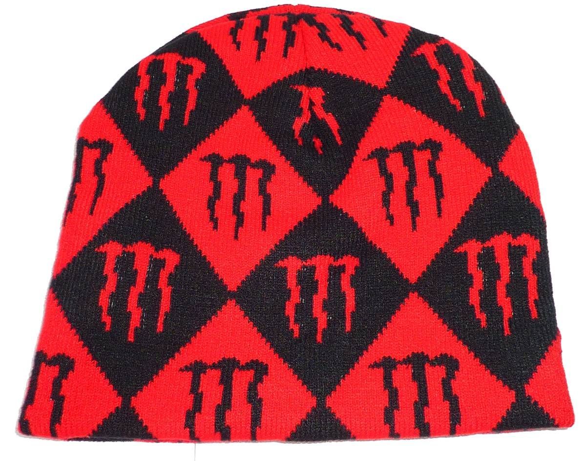Monster Energy ニットキャップ つば付き１点のみ！　非売品！ モンスターエナジー モノグラム ビーニーニットキャップ レッド - メルカリ