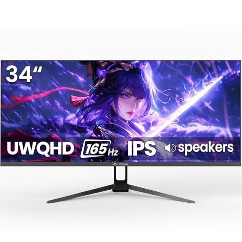 CRUA 34インチ UWQHD 165Hz ゲーミングモニター IPS 21:9 ウルトラワイド 平面 HDMI2.0 DP1.4 スピーカー内蔵ma 1c8fefd9