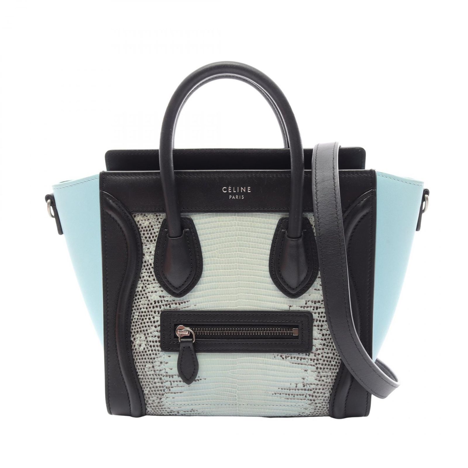 セリーヌ CELINE ハンドバッグ ラゲージ ナノショッパー 2WAY ライトブルー/ブルー レザー エキゾチックレザー ラゲージ ナノ ショッパー レディース Used B