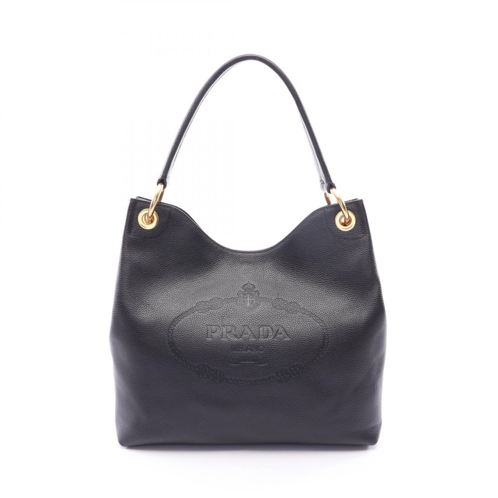 プラダ PRADA ショルダーバッグ VIT.DAINO ブラック レザー ロゴ ワンショルダーバッグ レディース Used A