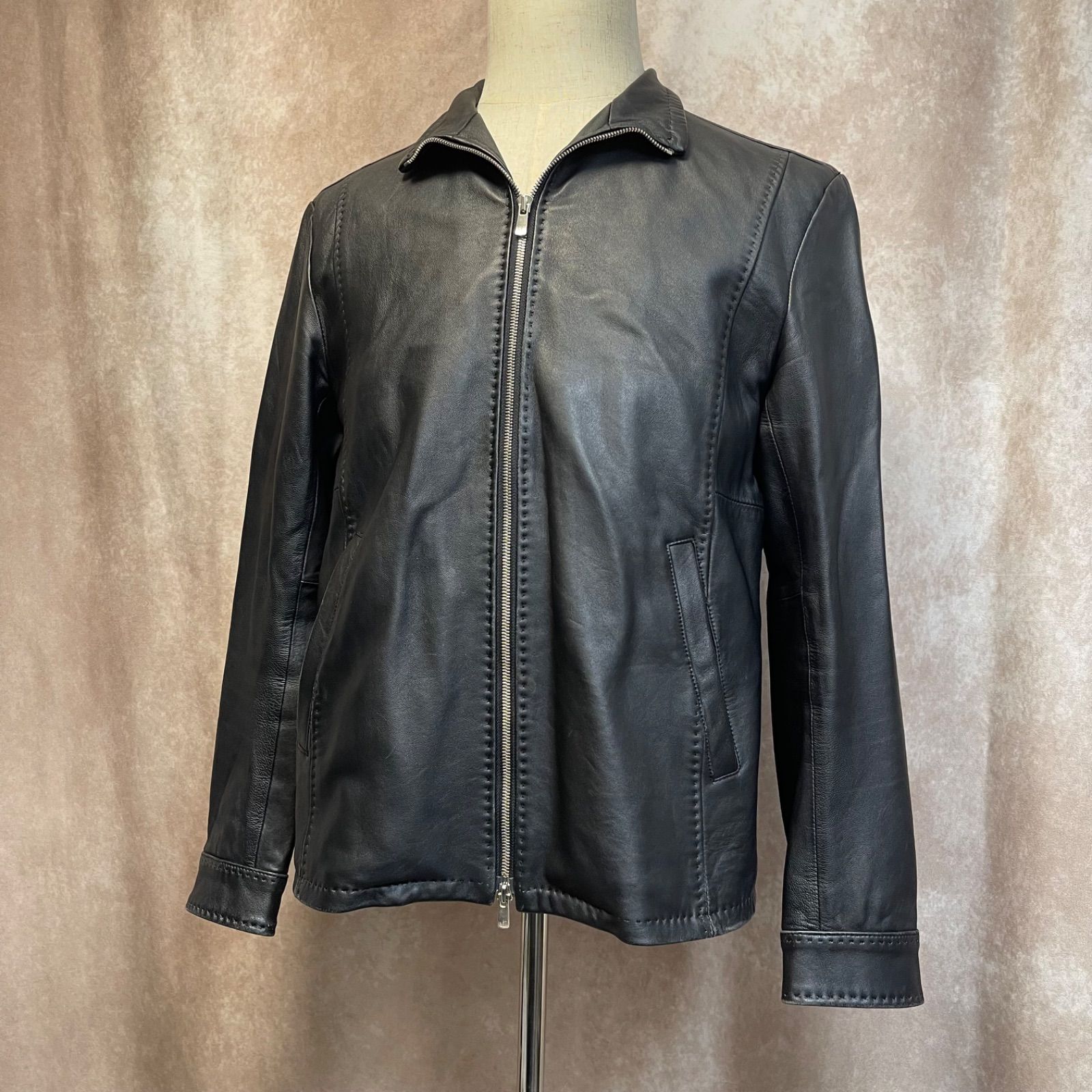 メンズ ビギ　羊革 レザージャケット サイズ01 MEN'S BIGI メンズビギ 羊革 レザージャケット L ブラック シングル