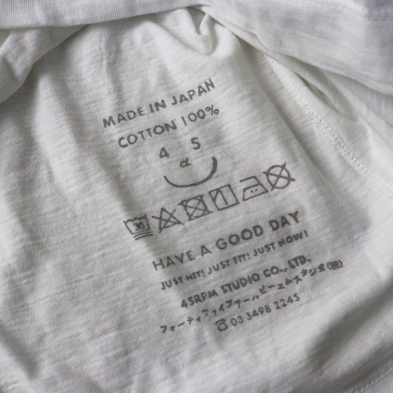 フォーティファイブアール 45R 45rpm 天竺の四角Tシャツ 2 ホワイト