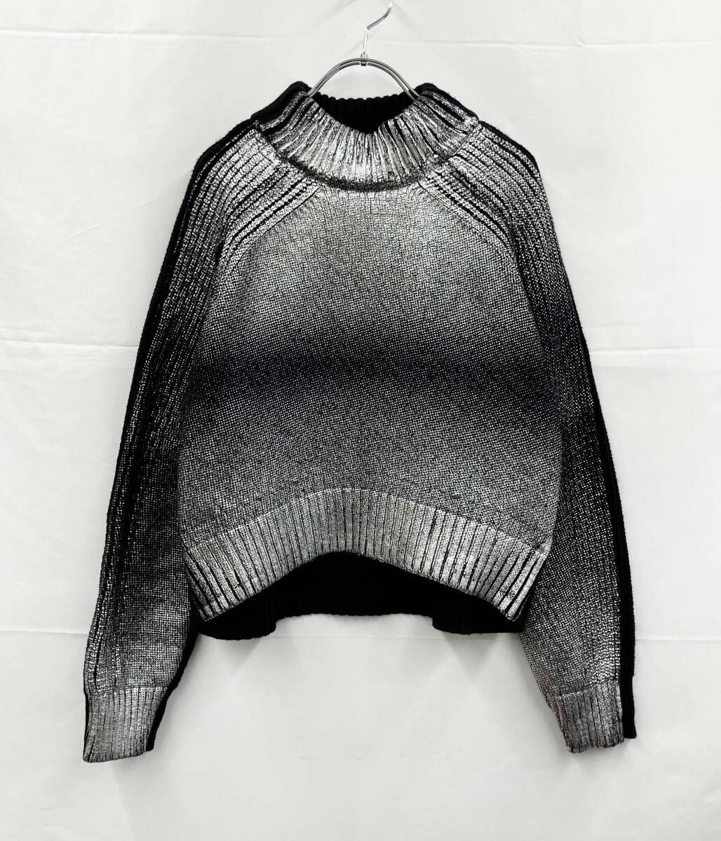 DIESEL ディーゼル 長袖ニット ローゲージニットセーター メタリック加工 M シルバー ブラック 冬