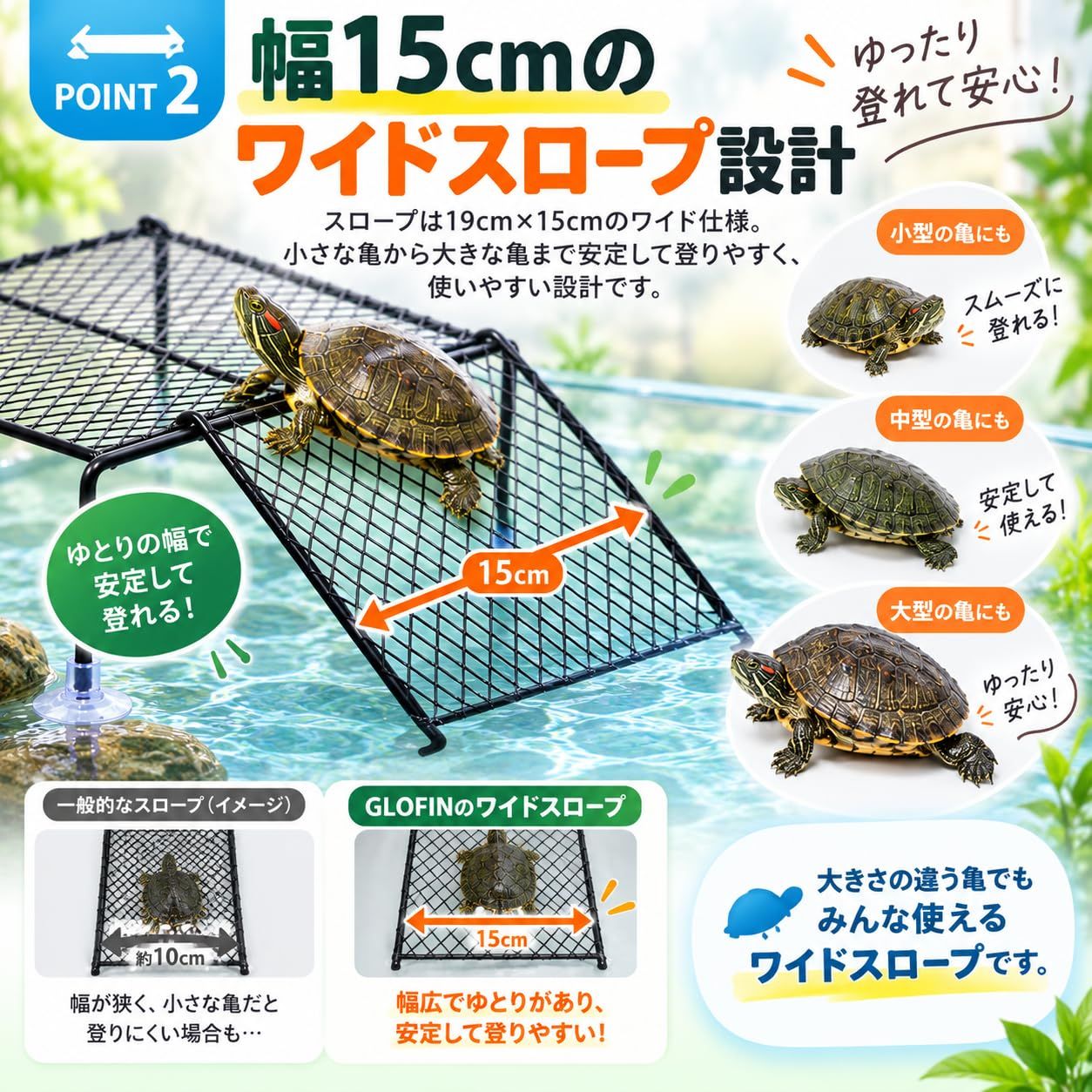 GLOFIN 亀 甲羅干し台 陸地 プラットフォーム ワイドスロープ メッシュ