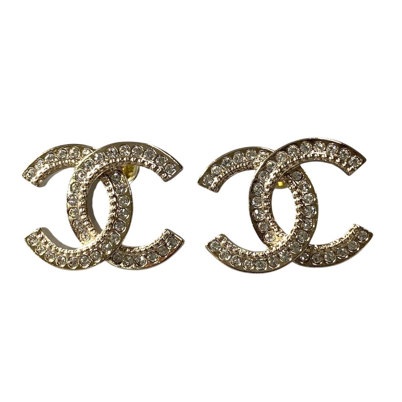 h2 【美品】CHANEL ココマーク ラインストーン ピアス A2213 ゴールド レディース 女性用ta1ta1
