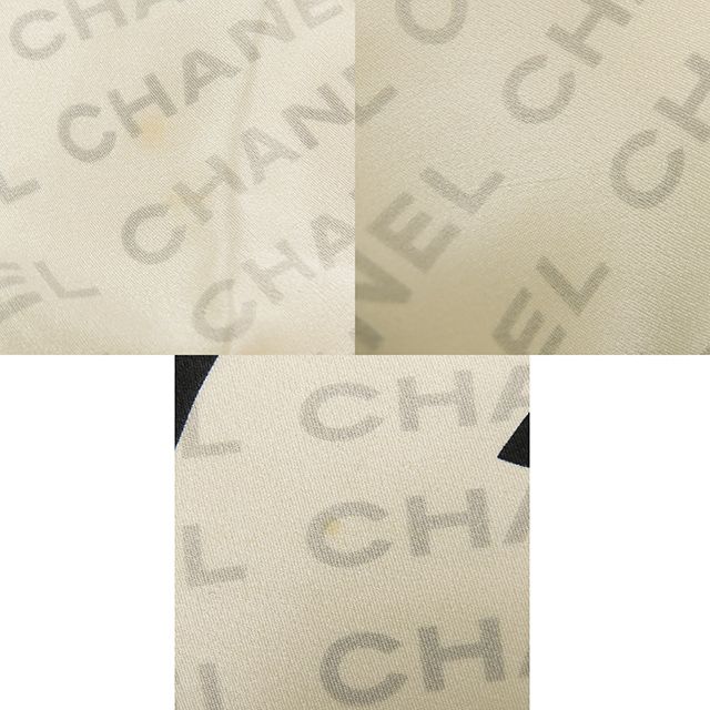 シャネル CHANEL スカーフ ベージュxブラック 黒 シルク ロゴ 総柄