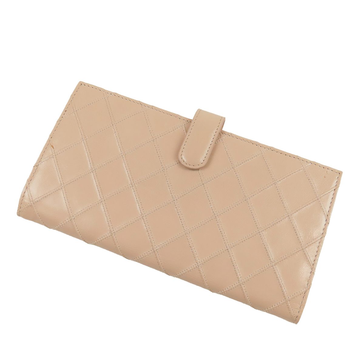 シャネル CHANEL 長財布 ベージュ シルバー金具 レザー ビロコーレ