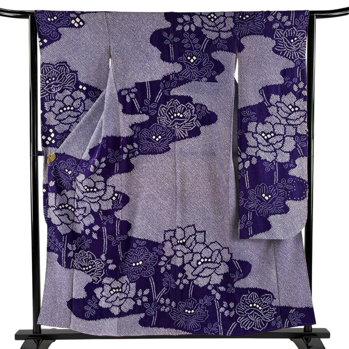 【振袖単品】希少 紫 レトロモダン 総絞り 幾何学・花文様 正絹 身丈156cm 振袖 身丈157cm 裄丈63cm S 袷 草花 総絞り 紫 正絹 秀品 【中古
