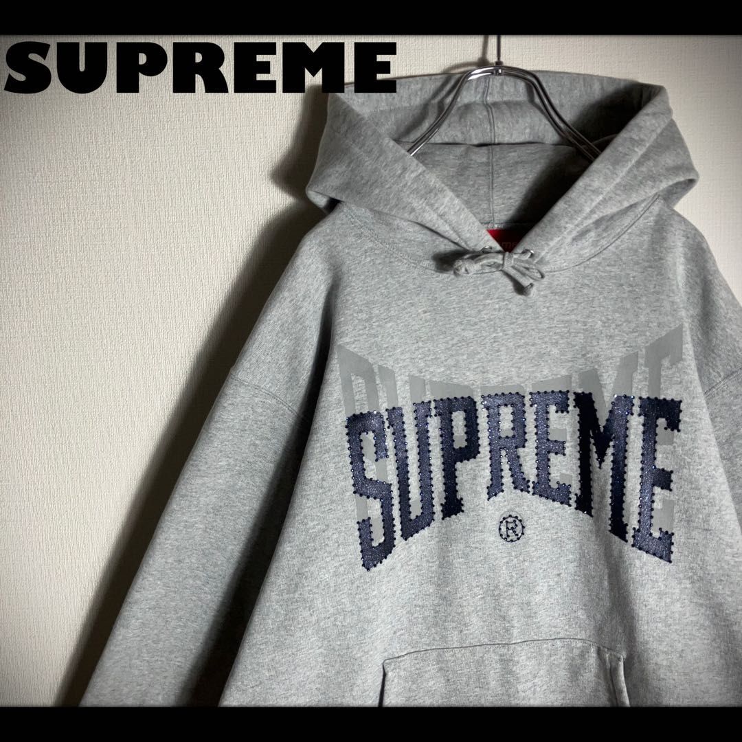 SUPREME プルオーバーパーカー ビッグロゴ 裏起毛 グレー M