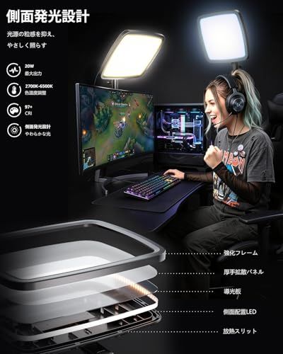 NiceVeedi 撮影用ライト 20W側面発光 LEDビデオライト 30×24cmパネル CRI97+高演色 2700K?6500K色温度調整 1?100％無段階調光 2.4Gリモコン付き 卓上・フロア2WAY対応 高さ最大195cm 18 0f9470dc