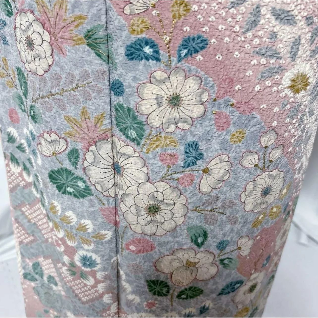 裄丈68 辻が花 訪問着 フルセット 4点 金箔華紋袋帯 辻が花帯揚げ