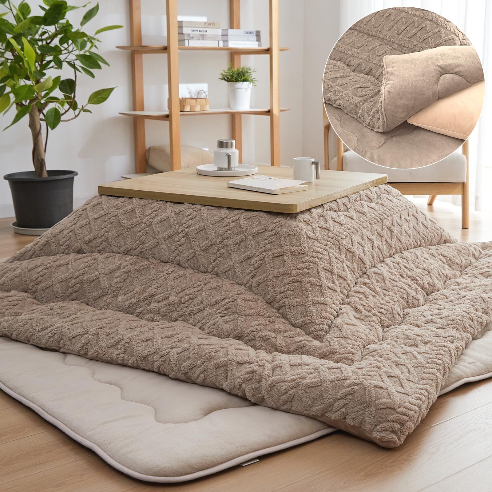 Housecover こたつ掛布団 正方形 あったかこたつふとん 冬用 暖かいこたつ用布団 こたつ掛け布団 フランネル リバーシブル 両面使える 厚手 蓄熱わた使用 洗える 静電気防止 毛抜けない 柔らかい 抗菌防臭 無地 大判 単品売り 約 988889cc