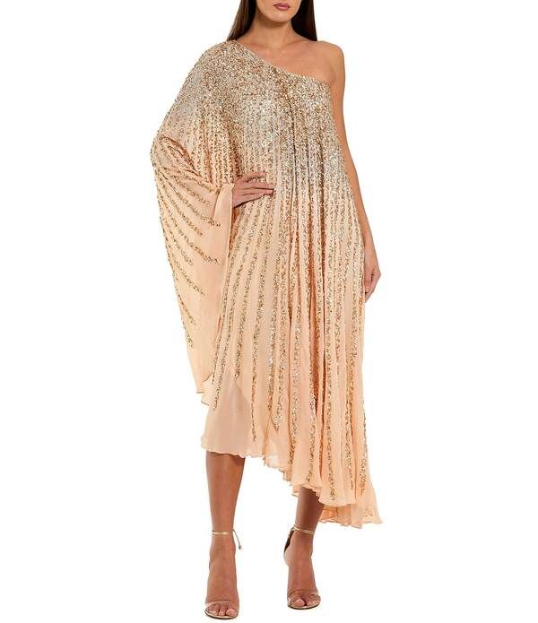 マックダガル レディース トップス ワンピース メッシュ スパンコール アンクル Mac Duggal One Shoulder Mesh Sequin Ankle Dress Champagne G