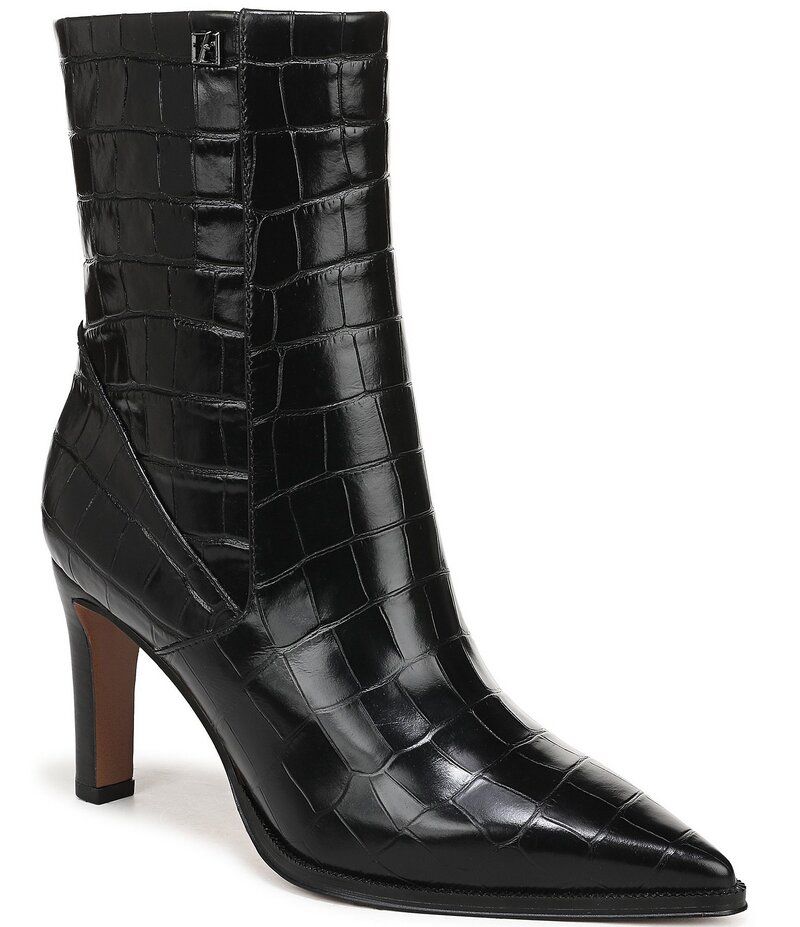 フランコサルト レディース シューズ ブーツ・レインブーツ レザー Franco Sarto Appia Croco Embossed Leather Dress Booties Black ブラック