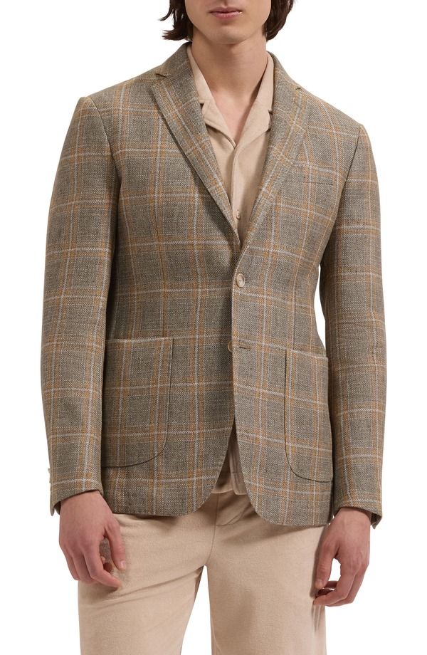 ブガッチ メンズ アウター ジャケット・ブルゾン コットン ブレザー リネン Bugatchi Windowpane Check Cotton Linen Blazer Khaki カーキ 145,400円