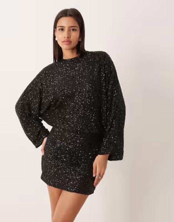 ジーナトリコ レディース トップス ワンピース ミニ スパンコール Gina Tricot long sleeve sequined low back mini dress Black ブラック 22,896円
