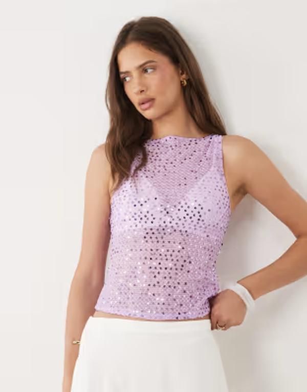 モーテル レディース トップス シャツ スパンコール ニット Motel dudley sequin knitank top in lilac ライラック