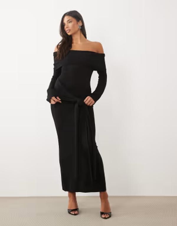 プリティラヴィッシュ レディース トップス ワンピース タイディテール ニット マキシ Pretty Lavish knit bardotie detail maxi dress Black ブラック 26,864円