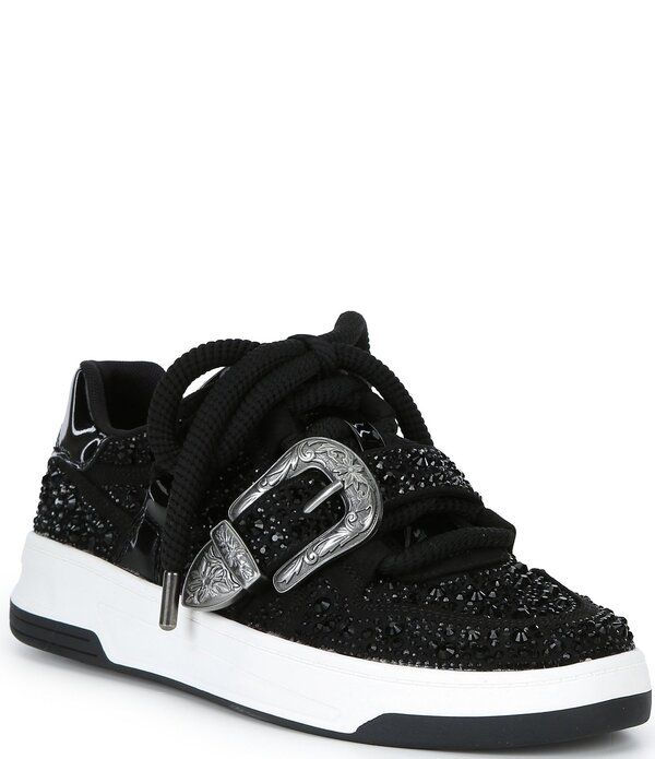 ジービー レディース シューズ スニーカー GB SeeYa Crystal Embellished Western Buckle Detail Skate Sneakers Black ブラック