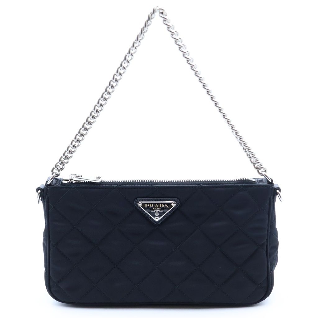 PRADA (プラダ) キルティング チェーンショルダーバッグ ハンドバッグ 2WAY ブラック ナイロン 1BH026 シルバー金具 173,250円