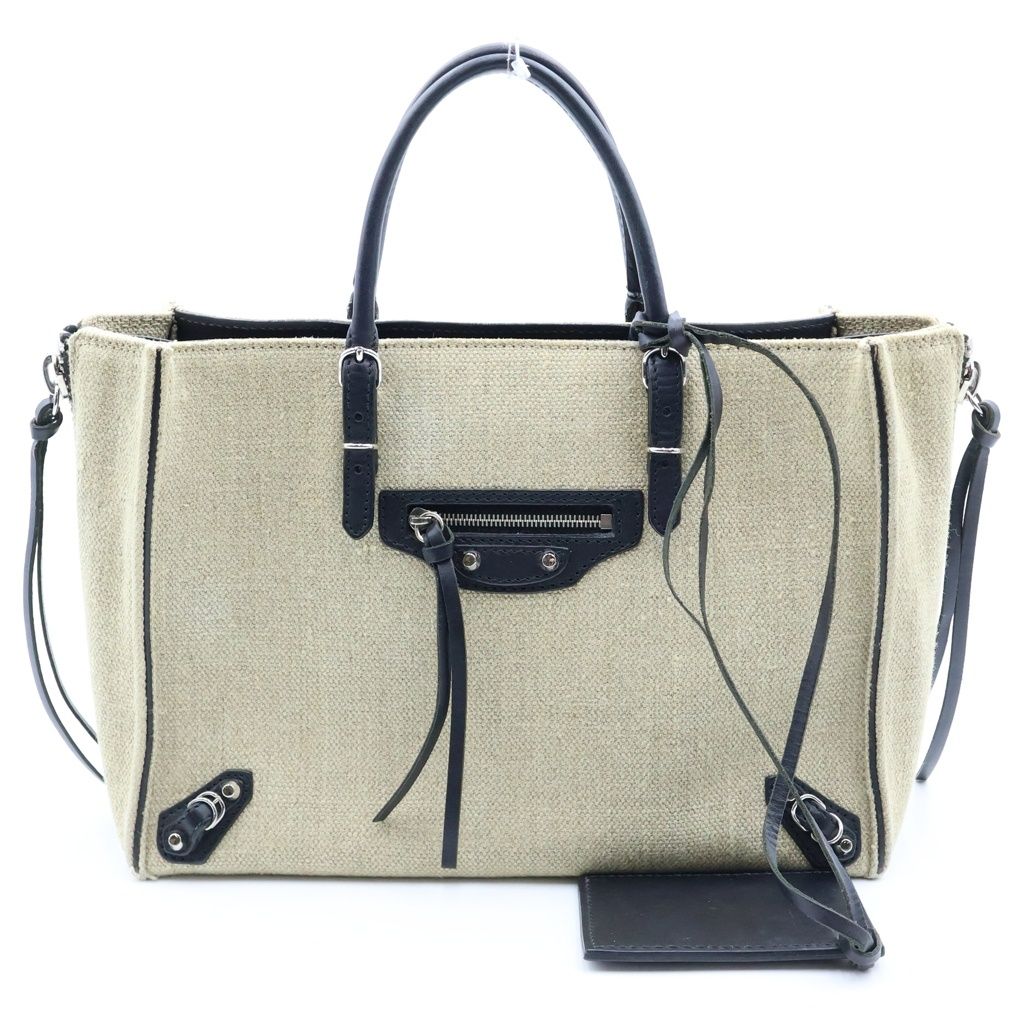 BALENCIAGA (バレンシアガ) ペーパー ミニ 2WAYハンドバッグ ショルダーバッグ ベージュ×ブラック キャンバス×レザー 370926 シルバー金具 76,230円