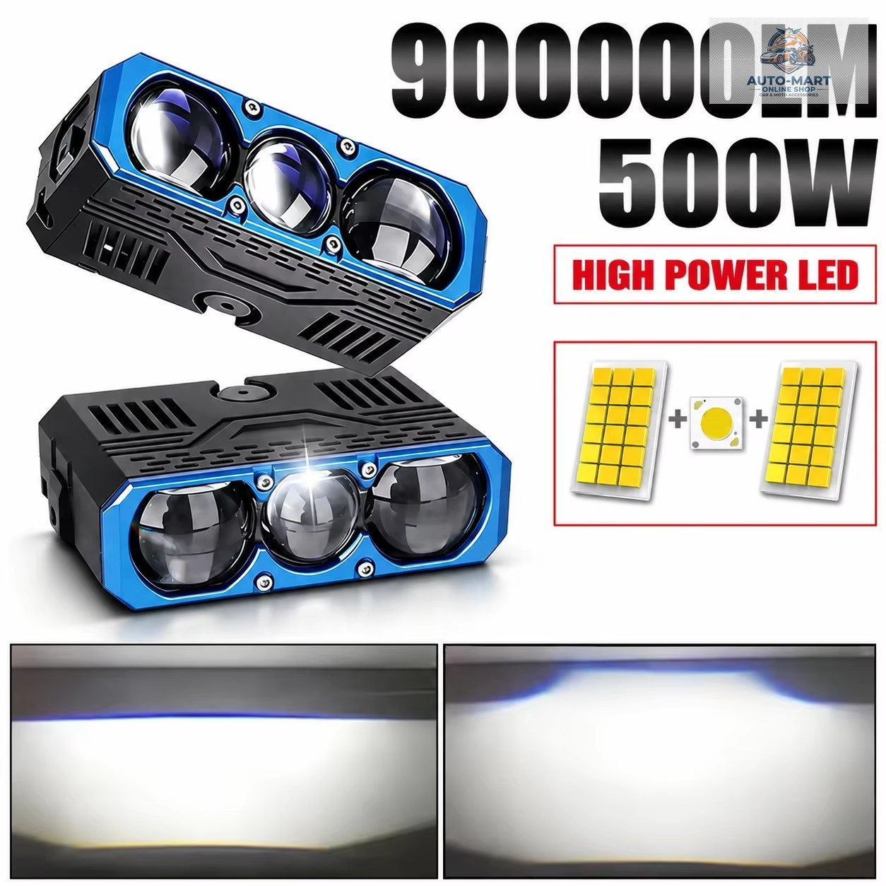 500W トリプルレンズ LED スポットライト 6000K プロジェクター ソレノイドビーム切り替え LED ヘッドライト 車 バイク グリルライト