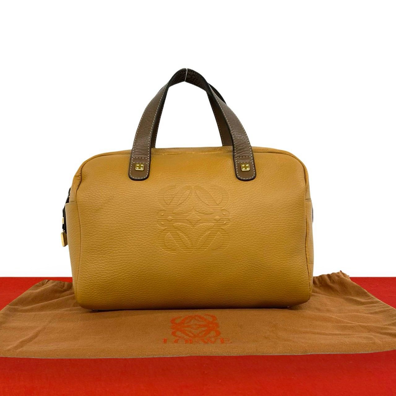 極 美品 LOEWE ロエベ アナグラム ロゴ 刻印 レザー 本革 ハンドバッグ