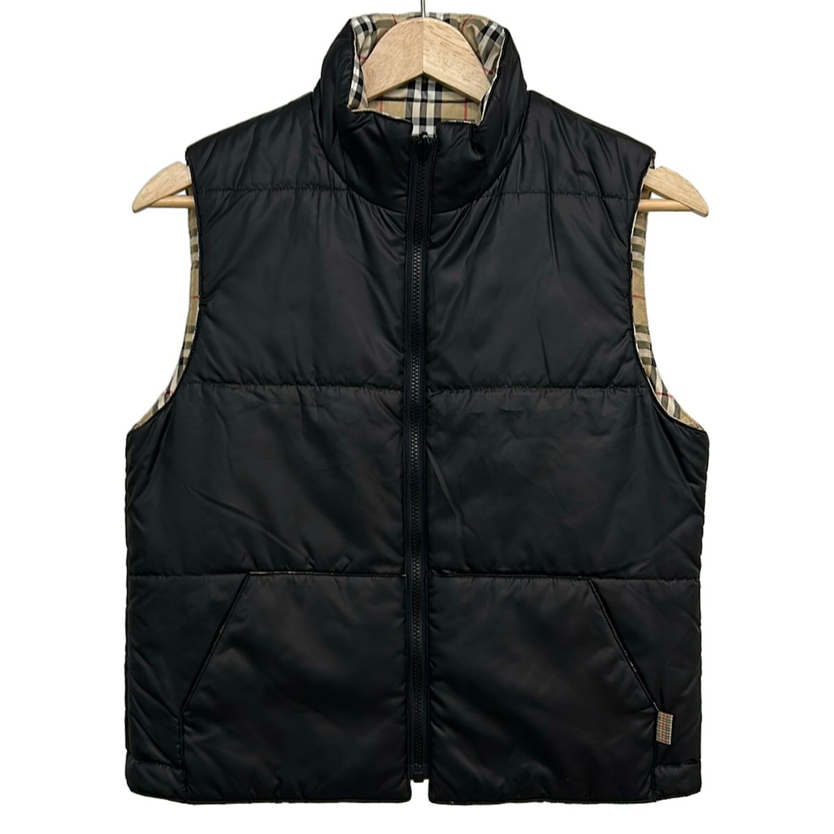 リバーシブルベストバーバリーブルーレーベル 38 ブラック カーキ 2way Burberry Blue Label(バーバリーブルーレーベル) ベスト サイズ38 M