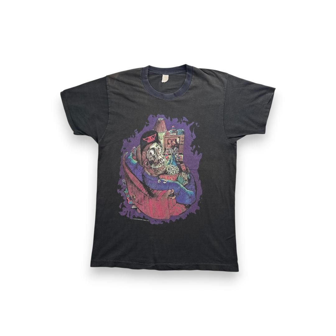 90s エアロスミス Aerosmith 1993 GET A GRIP SKULL ビンテージ Tシャツ バンT 半袖 シングルステッチ 黒 ゲットアグリップ フェード ba-t-2505-038