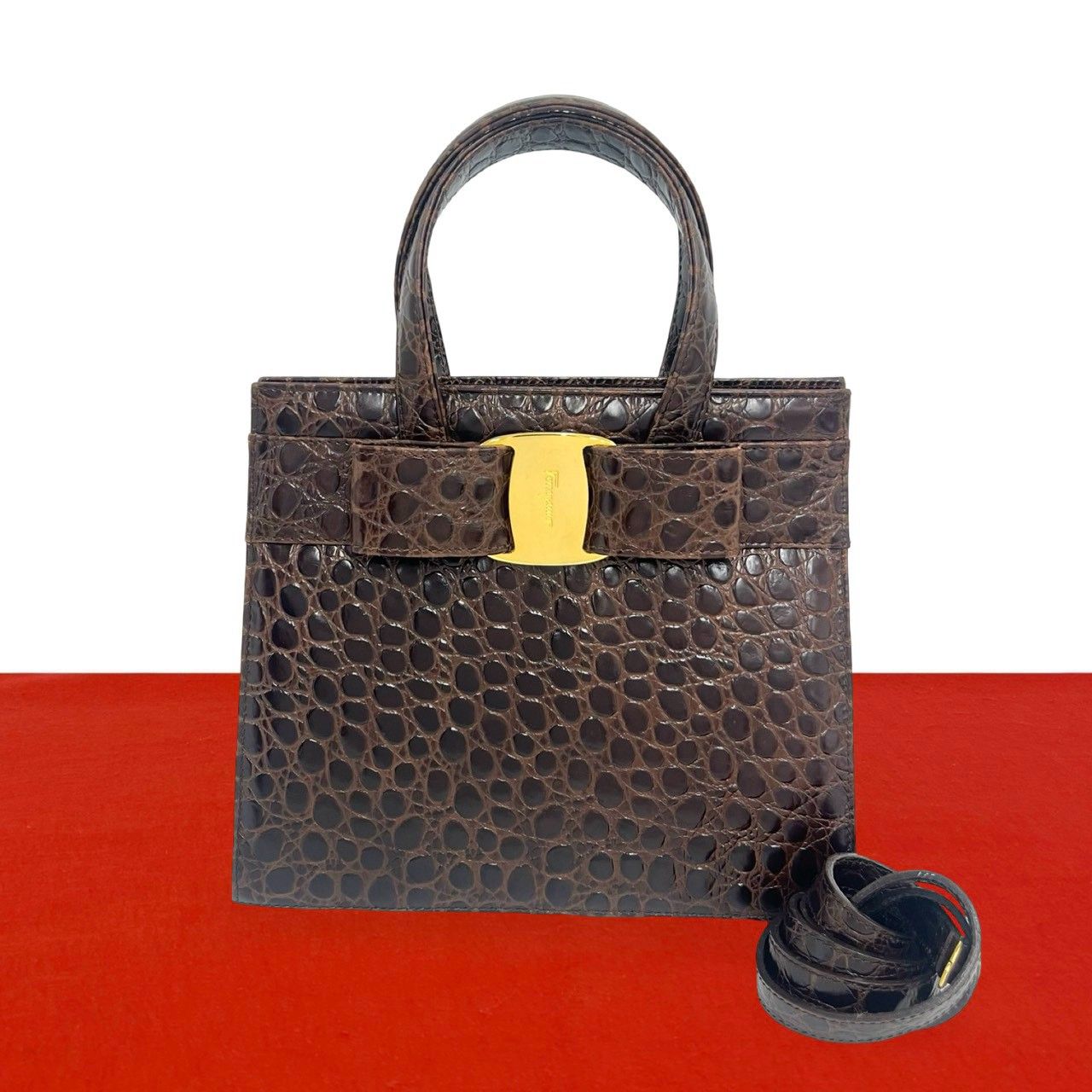 極 美品 Salvatore Ferragamo サルヴァトーレフェラガモ ヴァラ クロコ