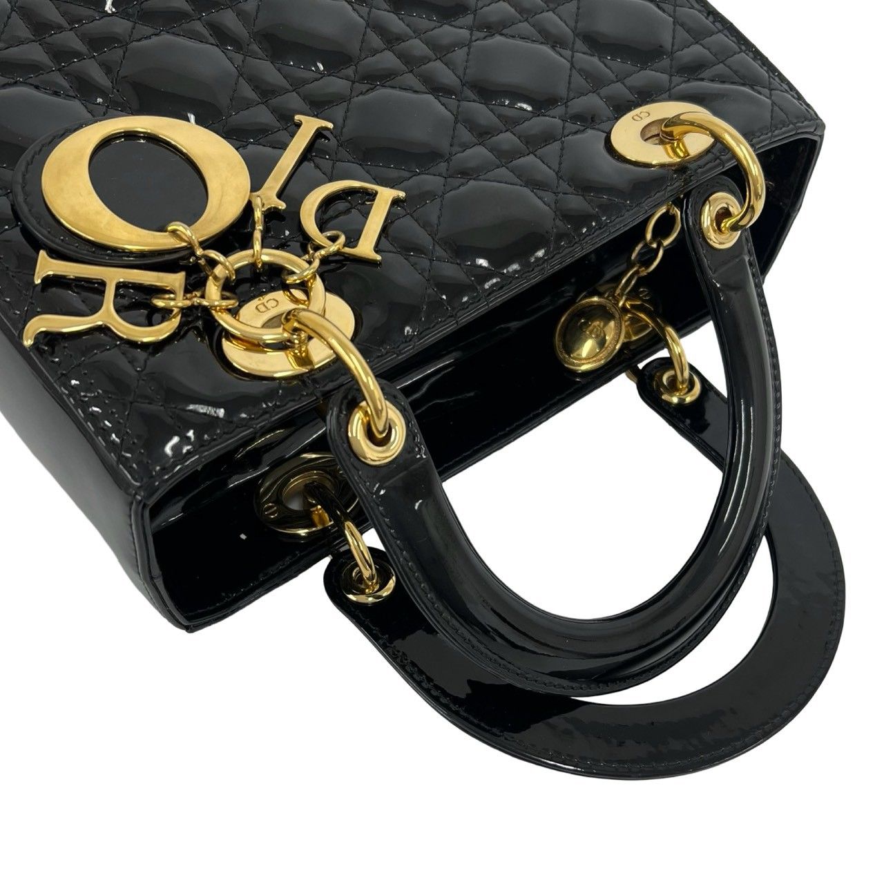 極 美品 Christian Dior ディオール レディディオール パテントレザー 