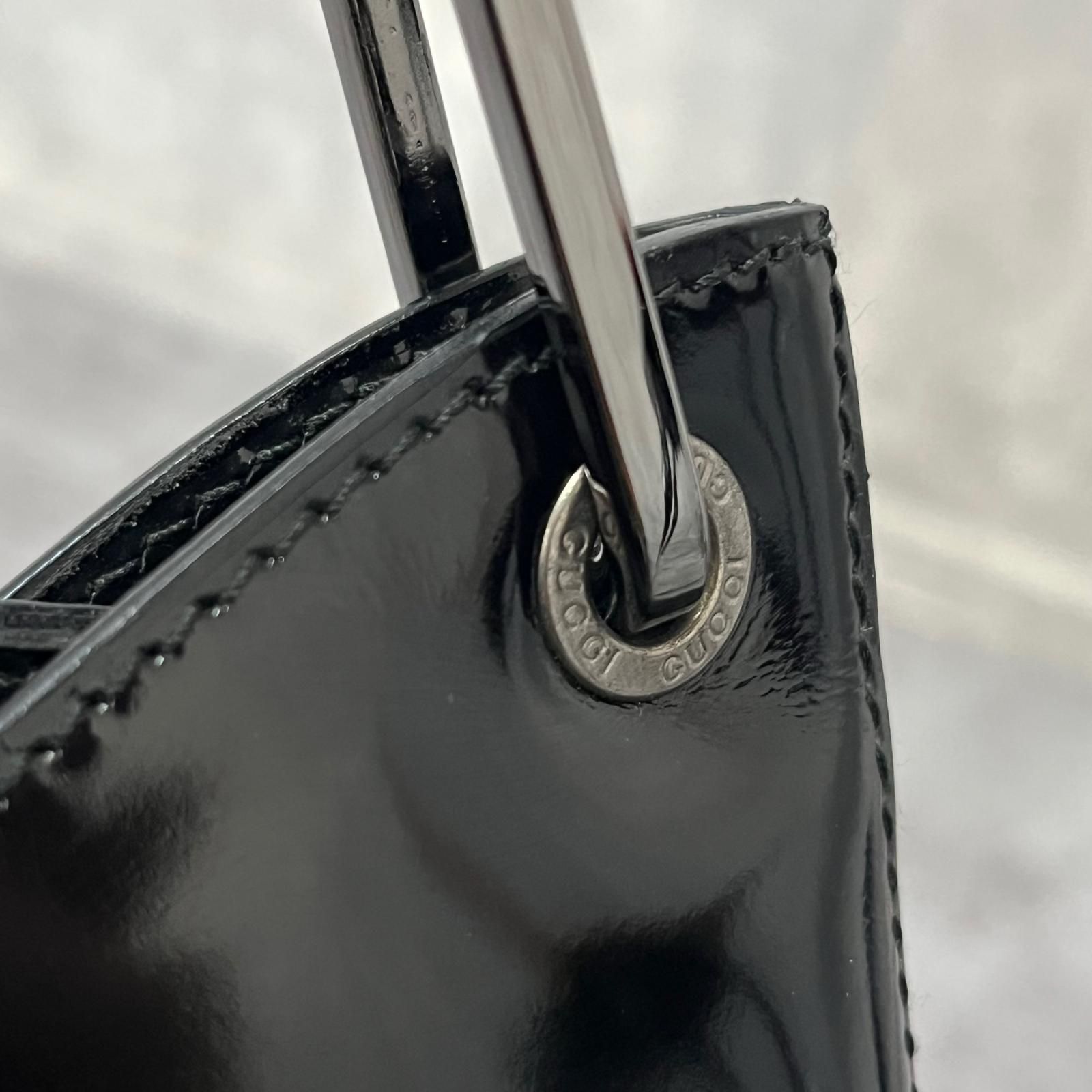 GUCCI】グッチ ショルダーバッグ バンブーハンドル エナメル ワン