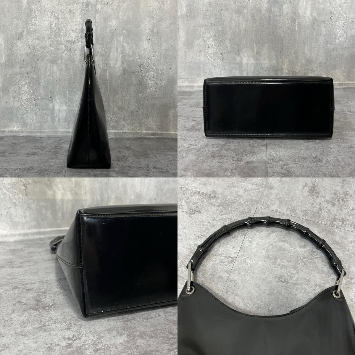 GUCCI】グッチ ショルダーバッグ バンブーハンドル エナメル ワン