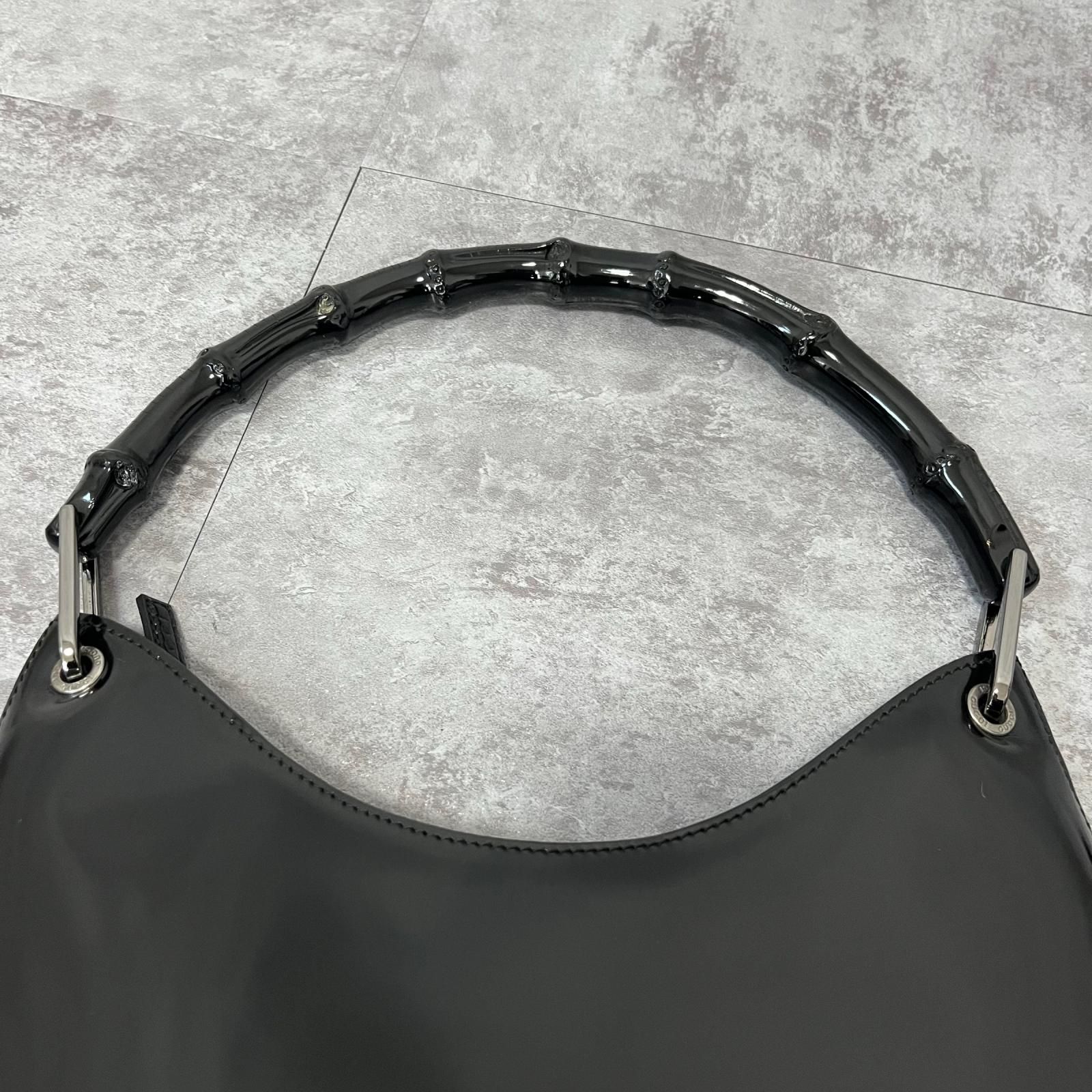 GUCCI】グッチ ショルダーバッグ バンブーハンドル エナメル ワン