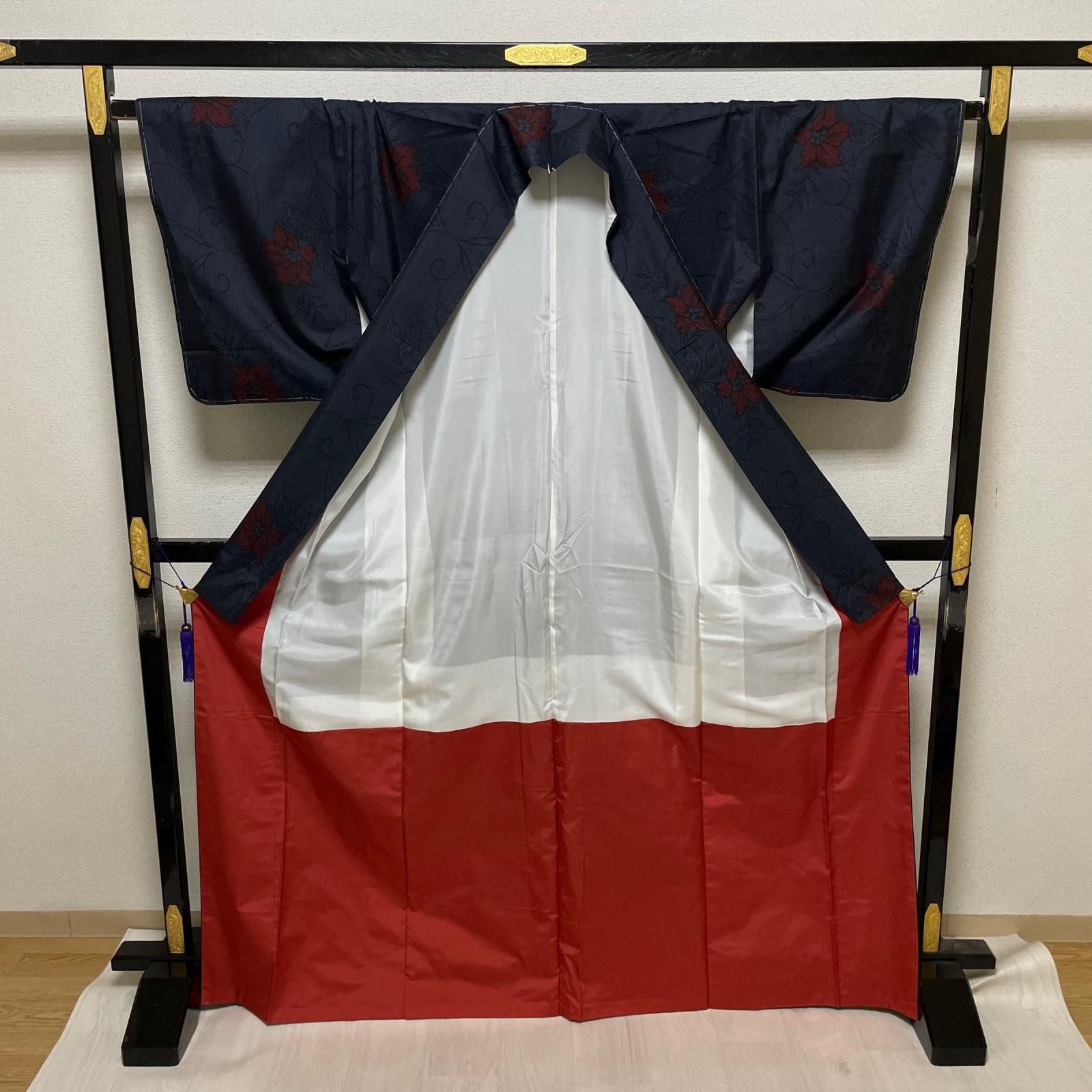 本場大島紬 トールサイズ 花唐草 着物 正絹 X-10408